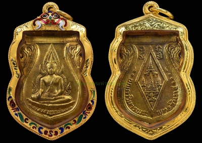 เหรียญพระพุทธชินราช อินโดจีน วัดสุทัศนฯ ปี 2485 สระอะจุด นิยม  กะไหล่ทอง เเจกกรรมการ สภาพสวยเดิมๆ เลี่ยมทองลงยาสวยๆ